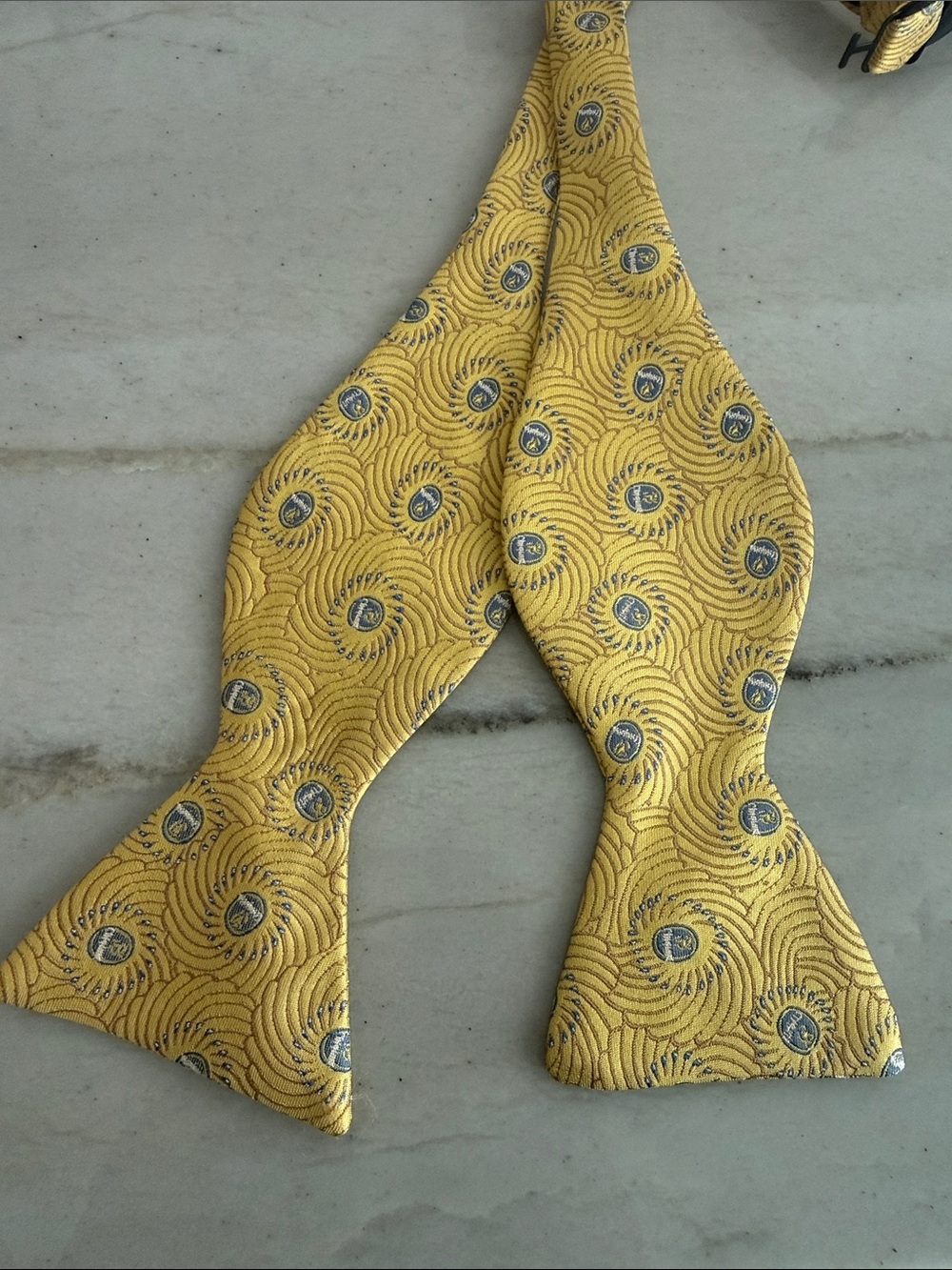 Yellow Patterned Silk Adjustable Self-Tie Bow Tie